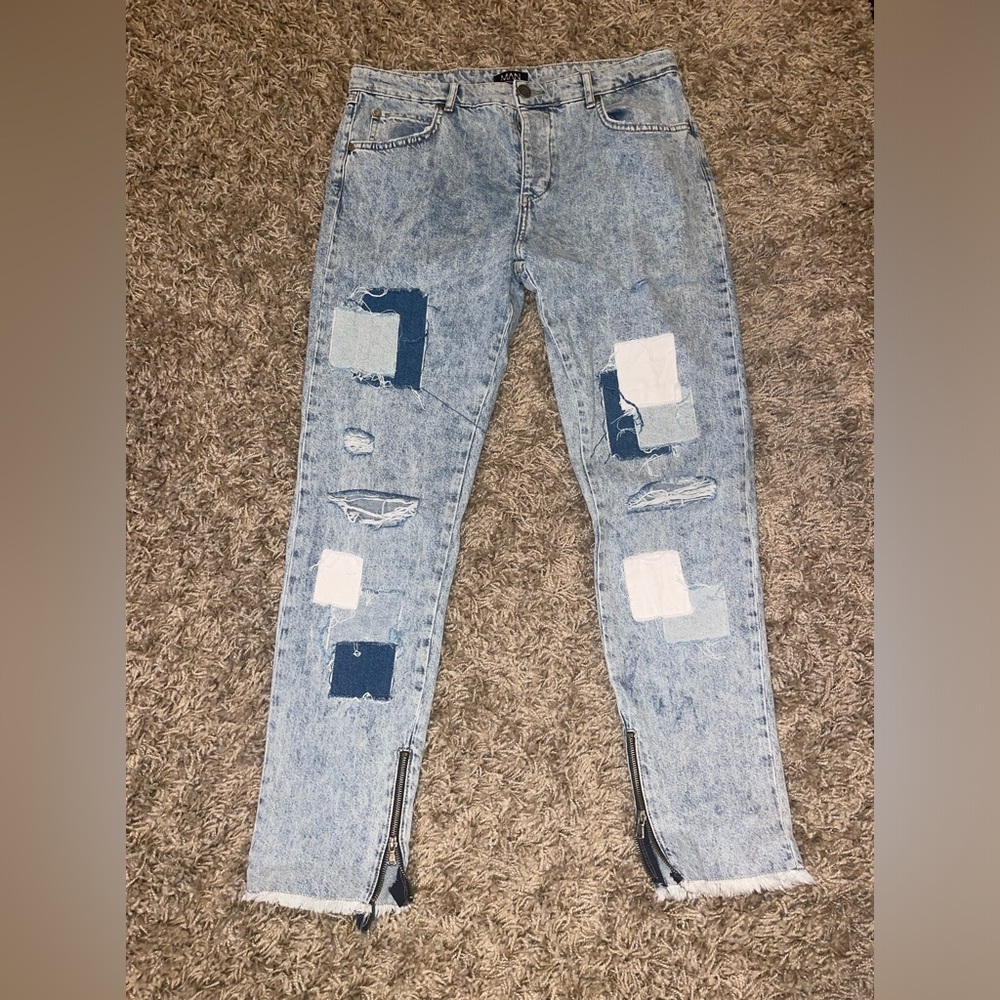 Men’s patchwork slim fit, tapered leg